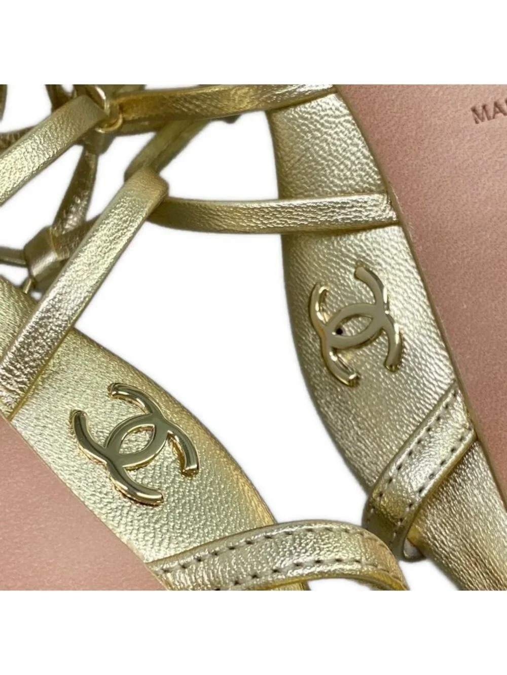 Chanel Sandals Gold CC Logo Quilted Leather